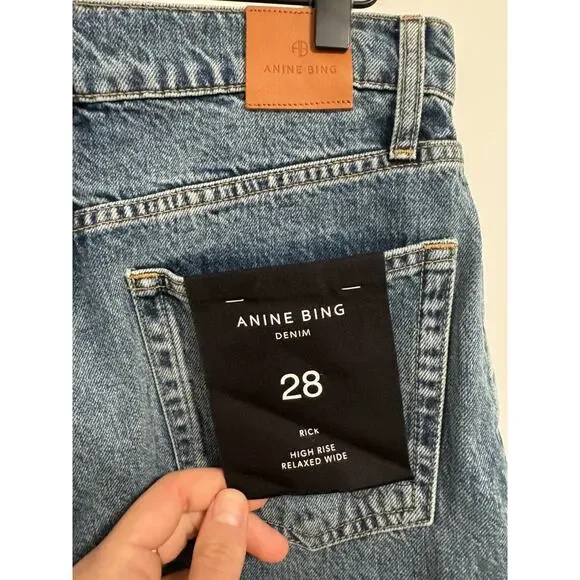 Anine Bing Womens Rick Wide Leg Jeans Deep Alto Blue Size 28 NWT MSRP: $250 - Picture 6 of 8